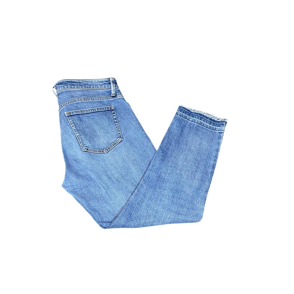 GAP Girlfriend Blue Denim Raw Hem Straight Leg Jeans Medium Wash Women Size 28